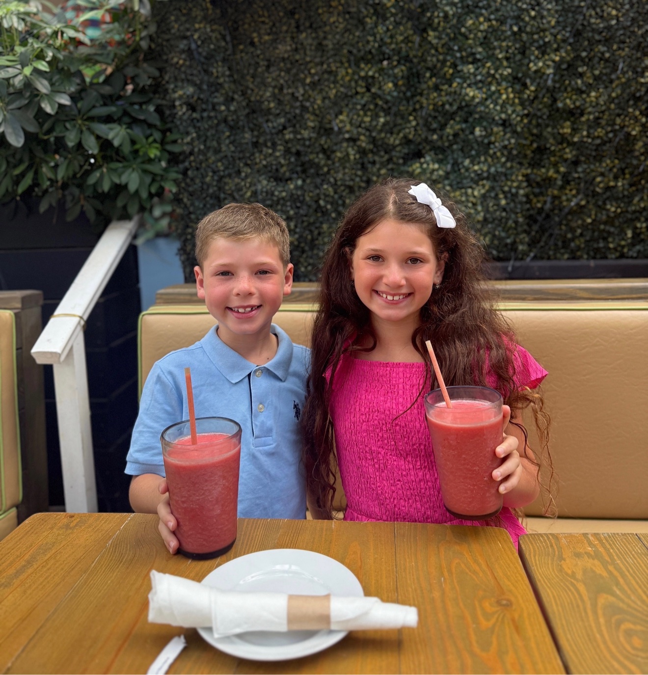 Alex's grandchildren with smoothies